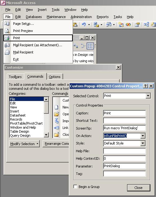 ms access menu examples